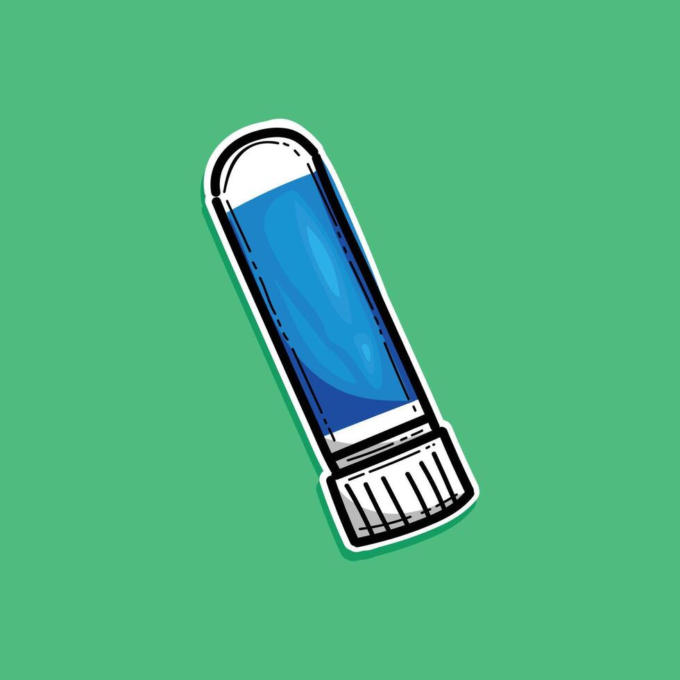 Medical concept. Nasal pencil. For colds, flu, cough medicine inhaler in the nose in a sticker style isolated on a green background. illustration design vector