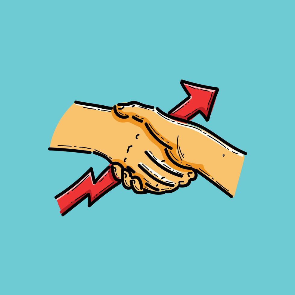 Business deal contract handshake illustration design isolated in a blue background. Signing contract, business deal or partnership, banking loan, investment or job offer agreement concept vector