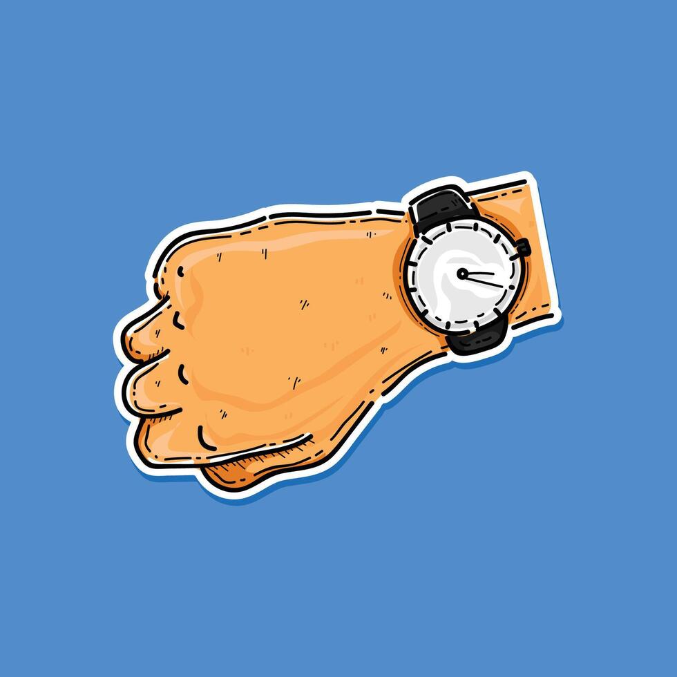Hand watch illustration design isolated in a blue background. Wristwatch. Watch on the hand isolated. Time is ticking, concept of deadline and time management. Checking time. vector
