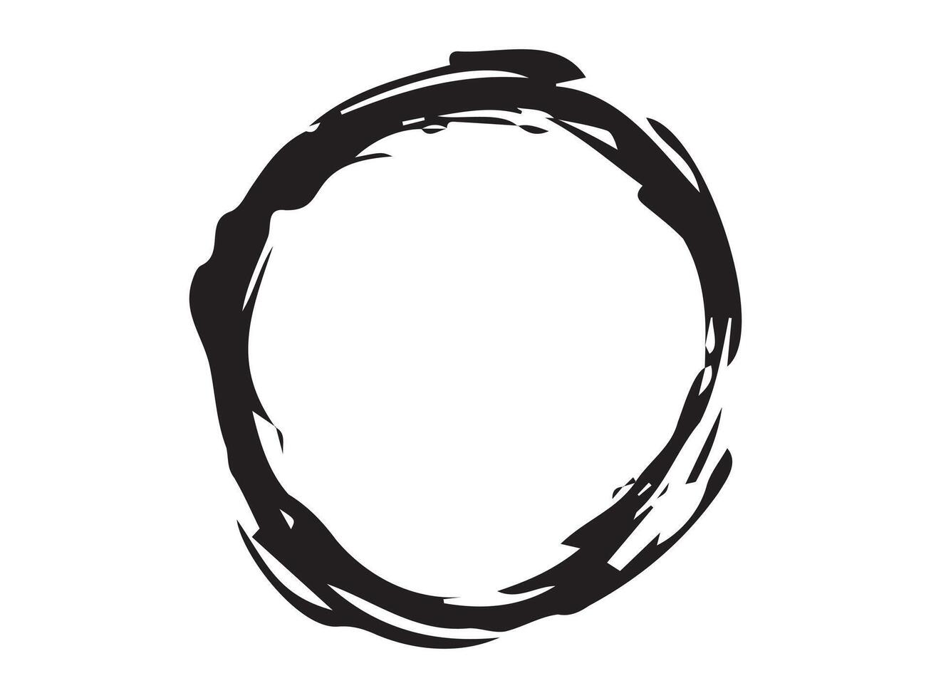 Black brushstroke circle isolated on white background. Concept of hand-drawn circle, abstract shape, minimalist style, ink art. Print, icon, design element vector