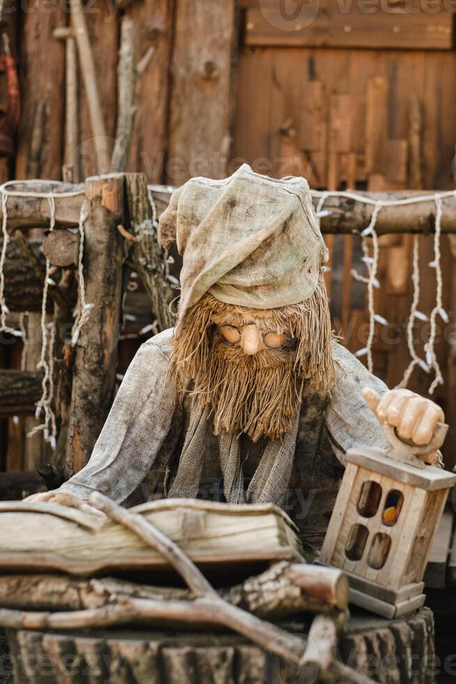 Sculptures of Cartoon characters made of wood and fabric photo