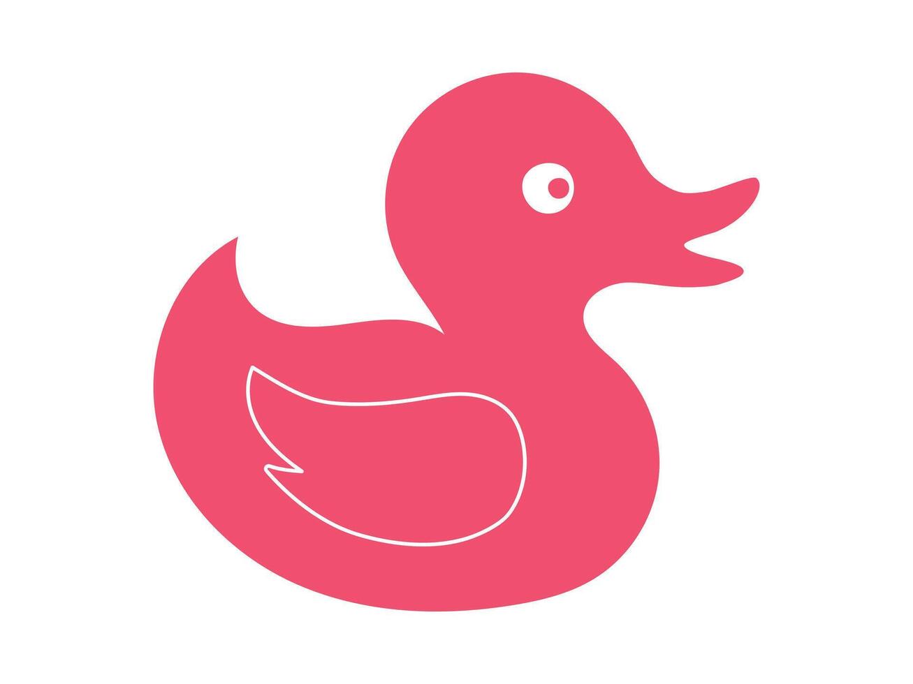 Red rubber duck isolated on white background. Flat cartoon illustration. Concept of kids' bath toys, cute bird, bright art, duckling. Icon, design element, playful toy for children vector