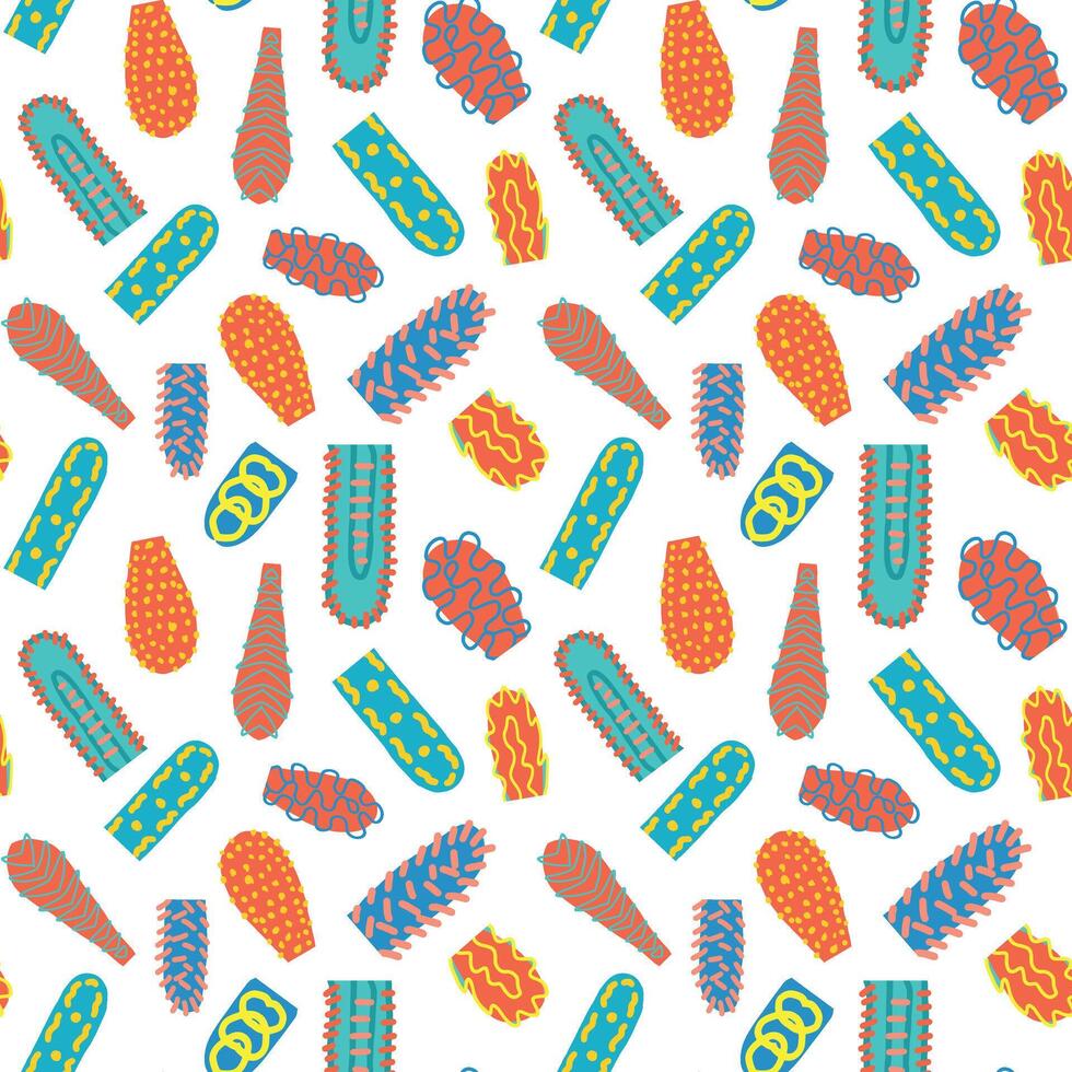Seamless pattern with colorful abstract Memphis-style elements on white background. Concept of bacteria, viruses, columns, cacti, stalactites. Fun design for textile, wrapping paper, creative project vector