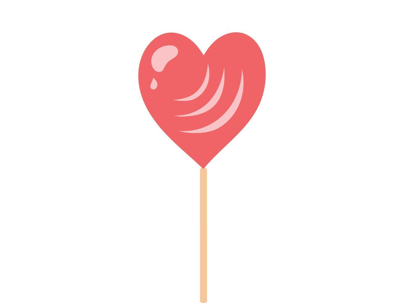 Red heart-shaped lollipop on a stick isolated on a white background. Concept of sweet candy, sugary treat, Valentine's Day, love symbol. Design element for sweets packaging, party favors vector