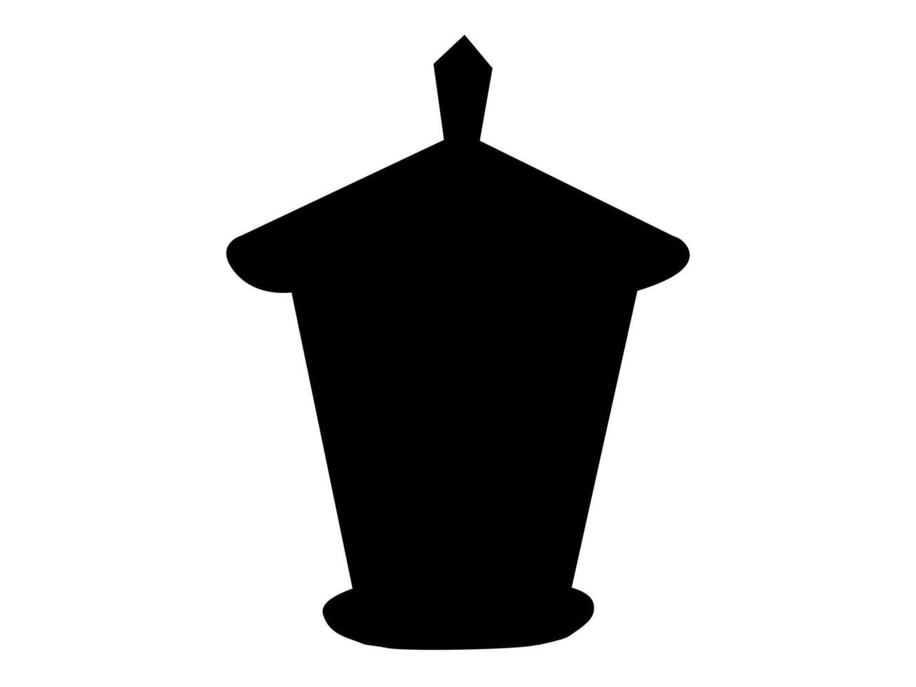 Black silhouette of a decorative lantern isolated on a white background. Concept of vintage lighting, traditional lamp, home decor, street lantern, light. Design element, symbol, and icon vector