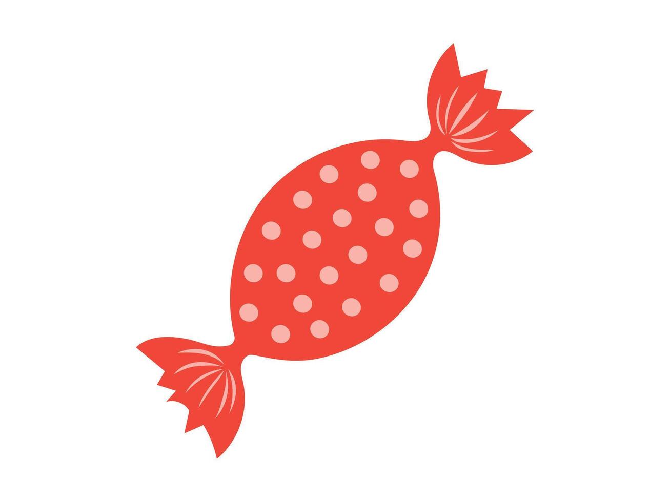 Red wrapped candy flat illustration with polka dot pattern isolated on a white background. Concept of sweet treat, colorful confectionery, simple design, candy wrapper. Icon, print design element vector