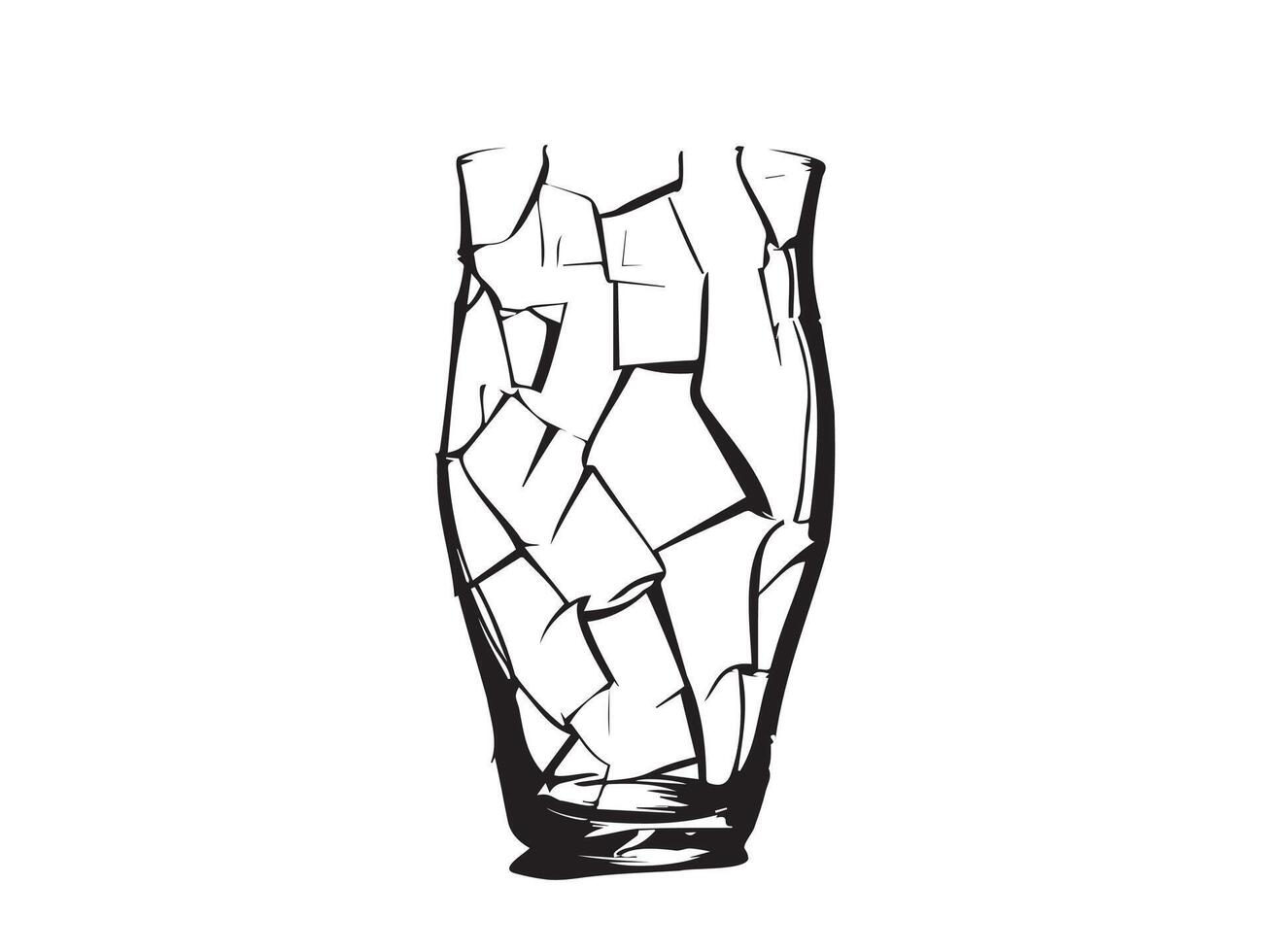 Broken glass vase isolated on a white background. Concept of shattered, abstract design, broken objects, artistic element. Print, icon, design element, texture, black silhouette vector