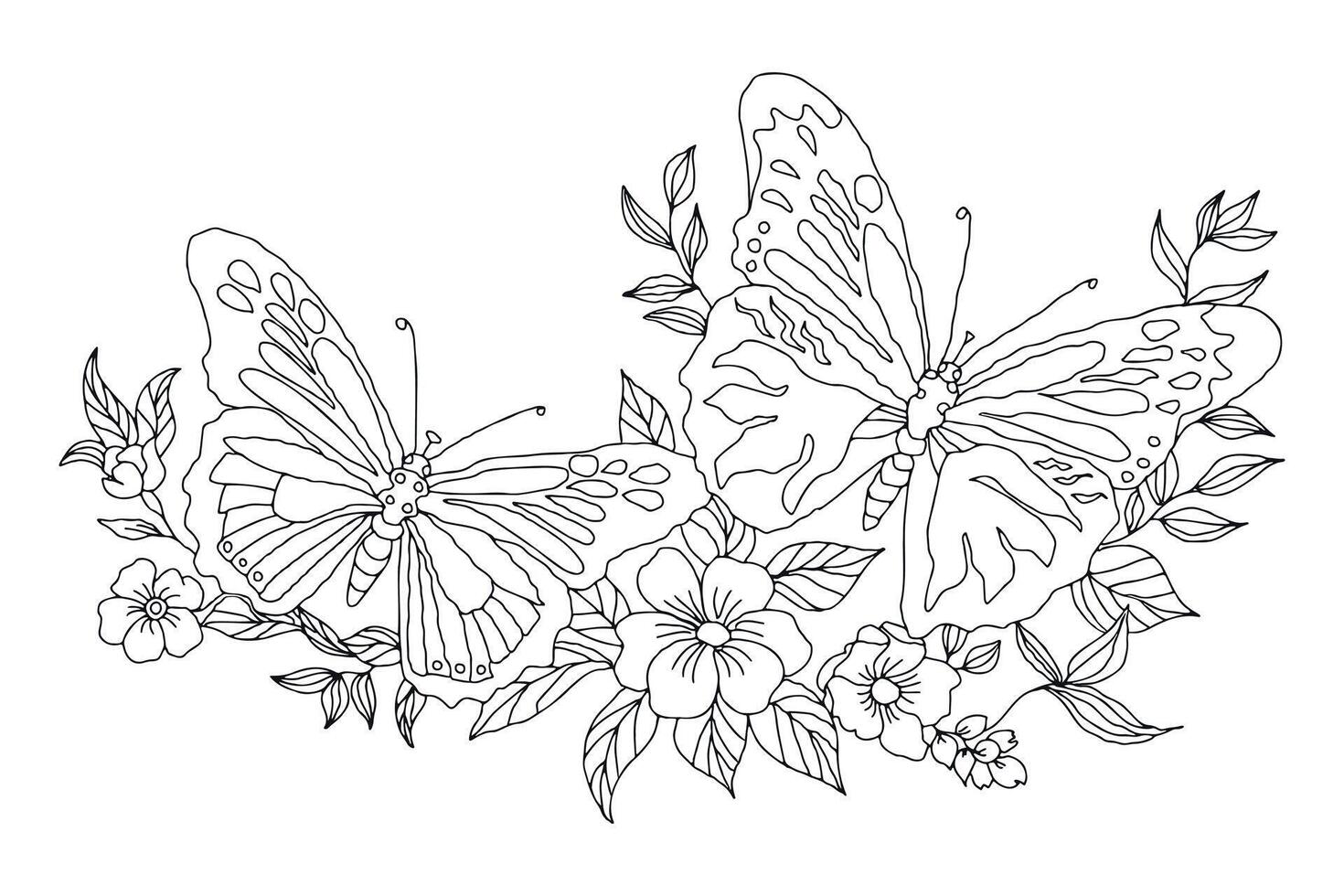 Beautiful butterfly coloring page - Beautiful Butterfly Coloring Page With Flowers And Leaves Concept Of An Adult Or Children S Coloring Book Wild Nature Decorative Art And Relaxation Therapy Isolated On A White Background Vector 