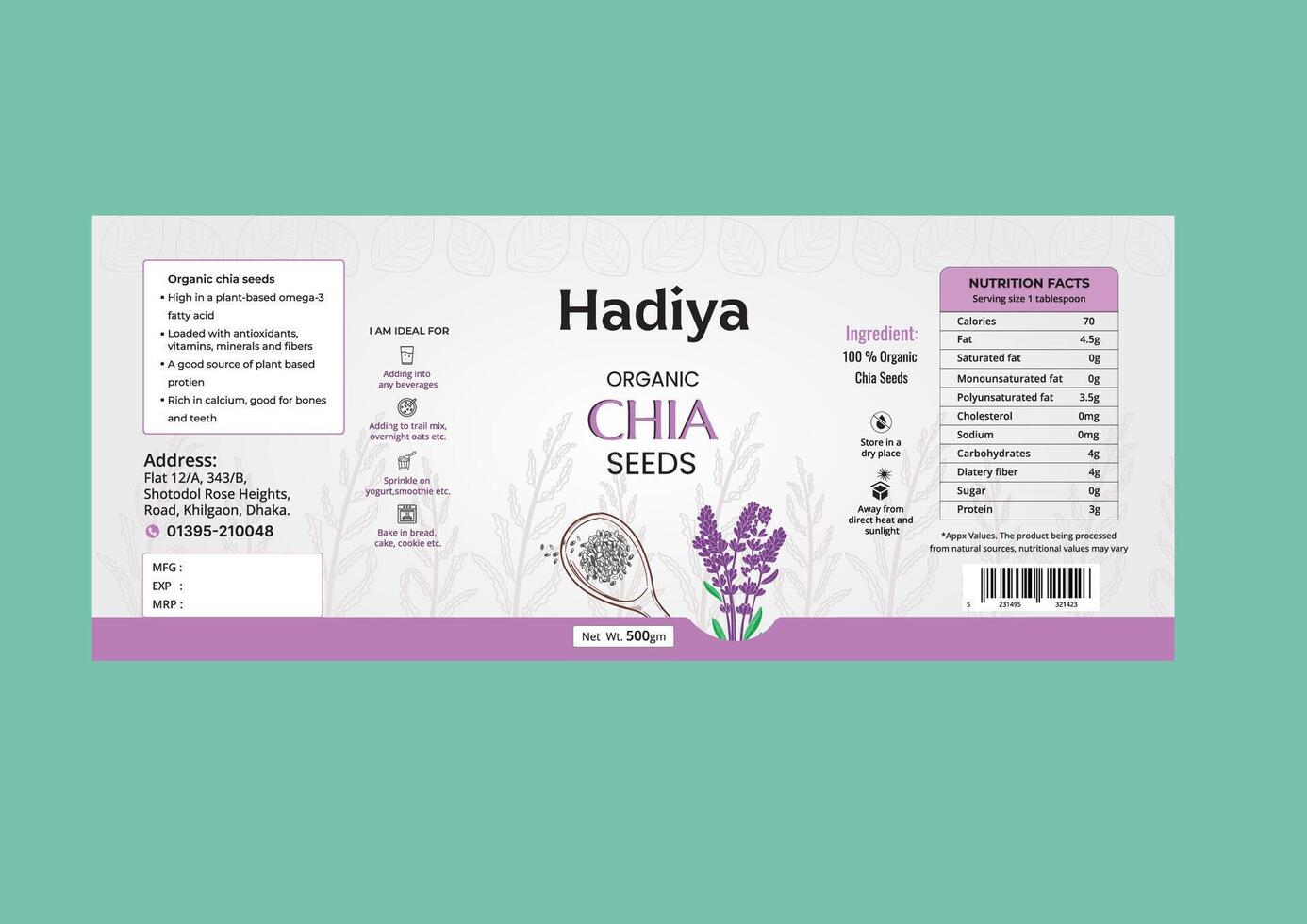 Chia seed label design, Labeling Design Idea vector
