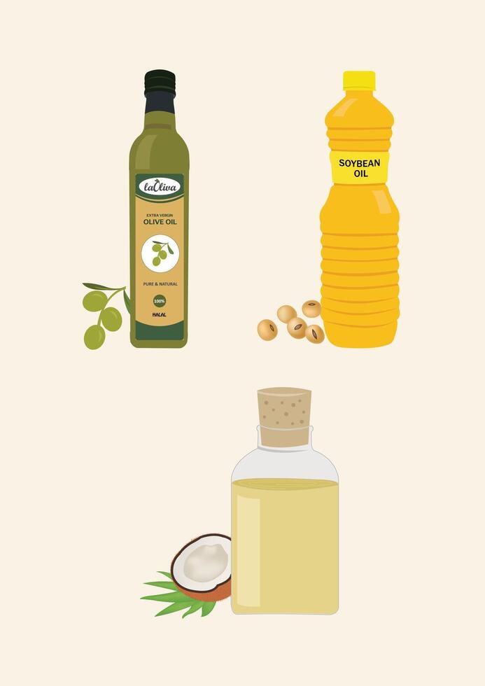 Oil bottle 2d illustration, Organic oil vector