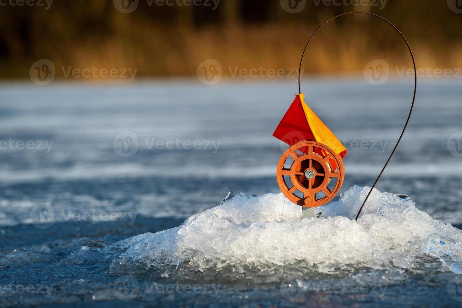 tackle for winter fishing, Fishing in the winter in the hole on live bait. photo