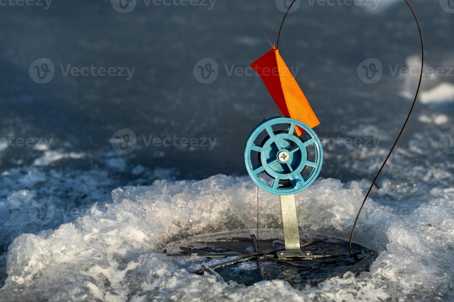 tackle for winter fishing, Fishing in the winter in the hole on live bait. photo