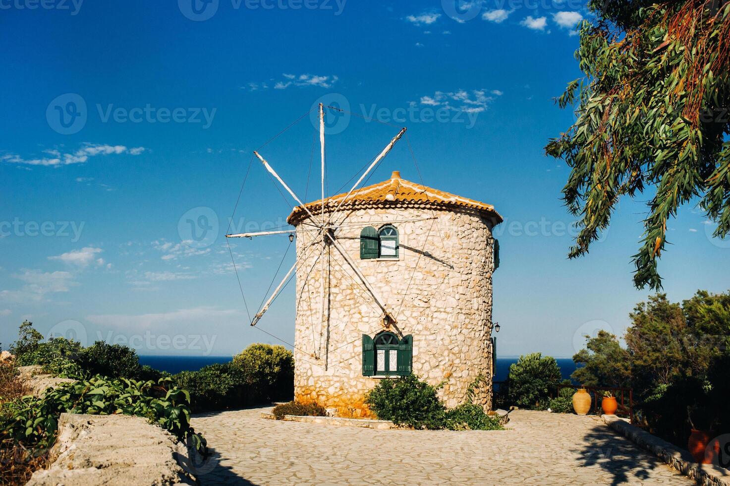 Traditional greek old mill, Zakynthos. Greek island. photo