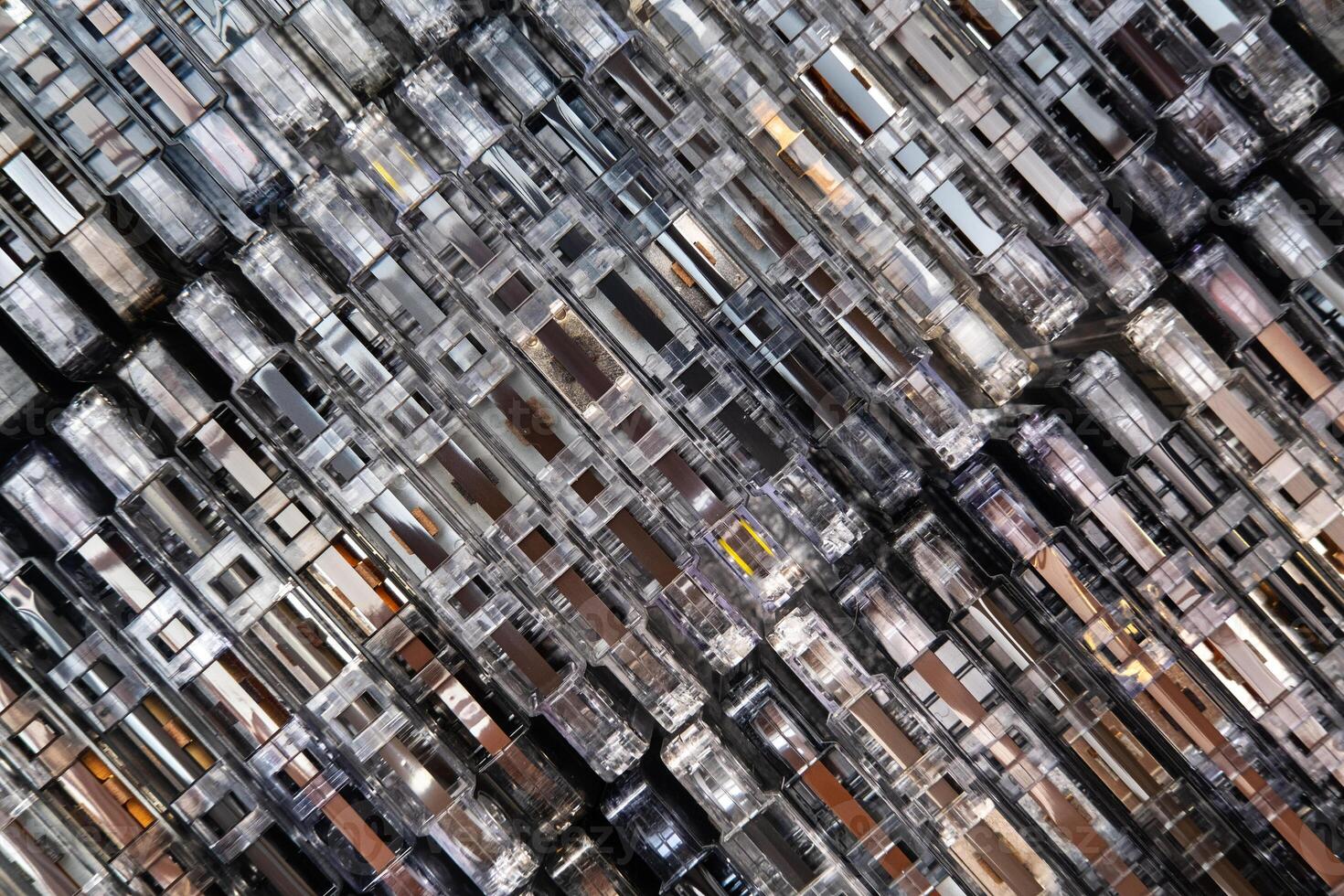 Huge collection of audio cassettes. Retro musical background photo
