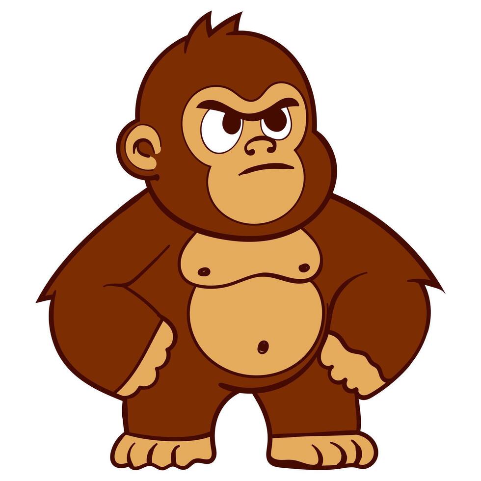 Determined Cartoon Gorilla in Powerful Pose Illustration vector