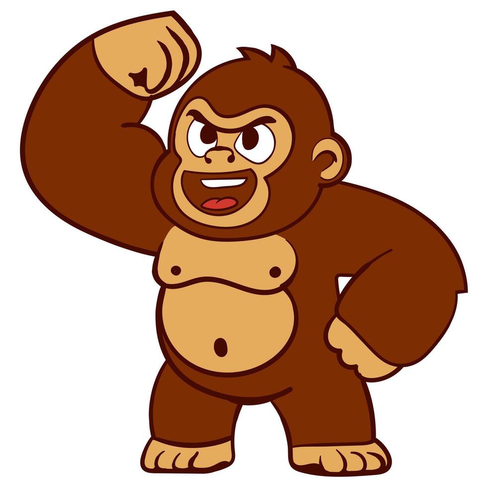 Strong Cartoon Gorilla Flexing Muscles Illustration vector