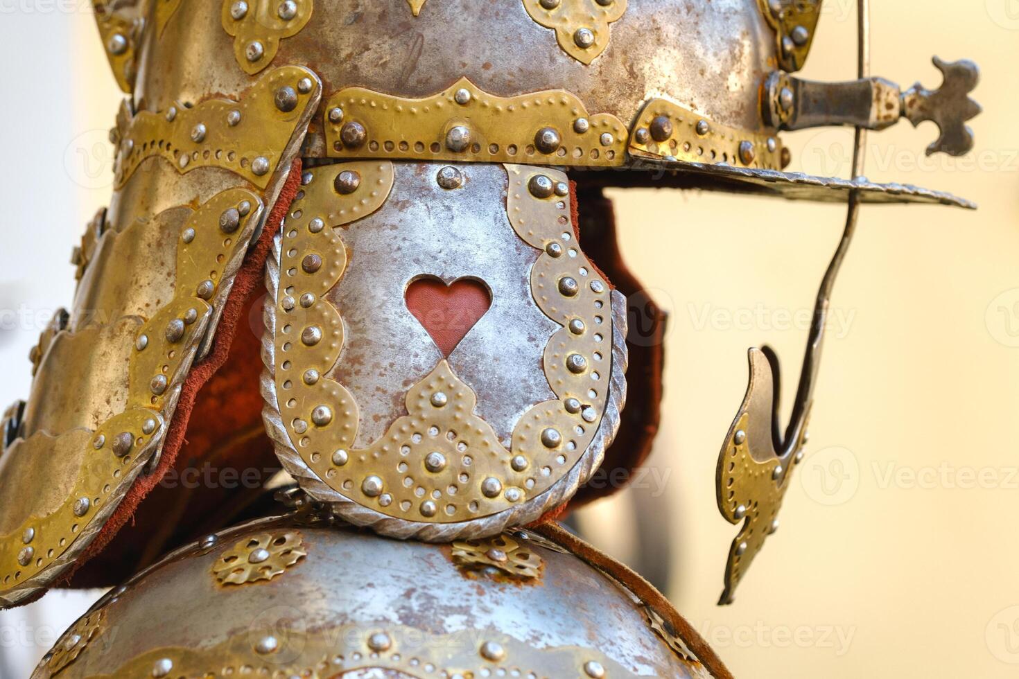 An ancient Knight's helmet with armor.A medieval concept photo