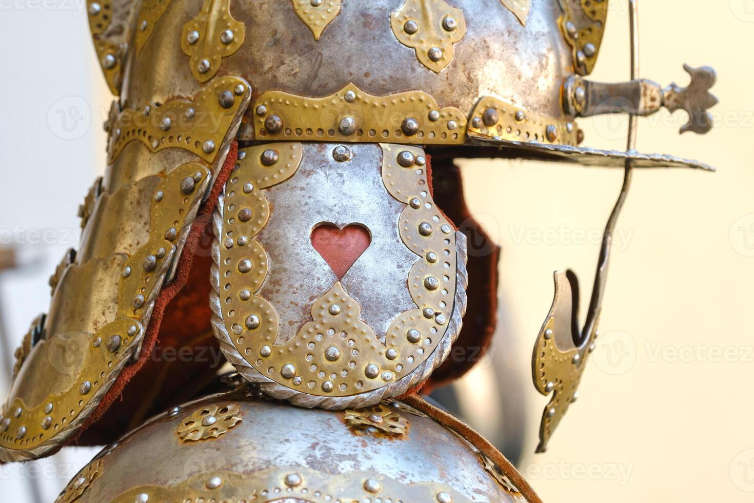 An ancient Knight's helmet with armor.A medieval concept photo