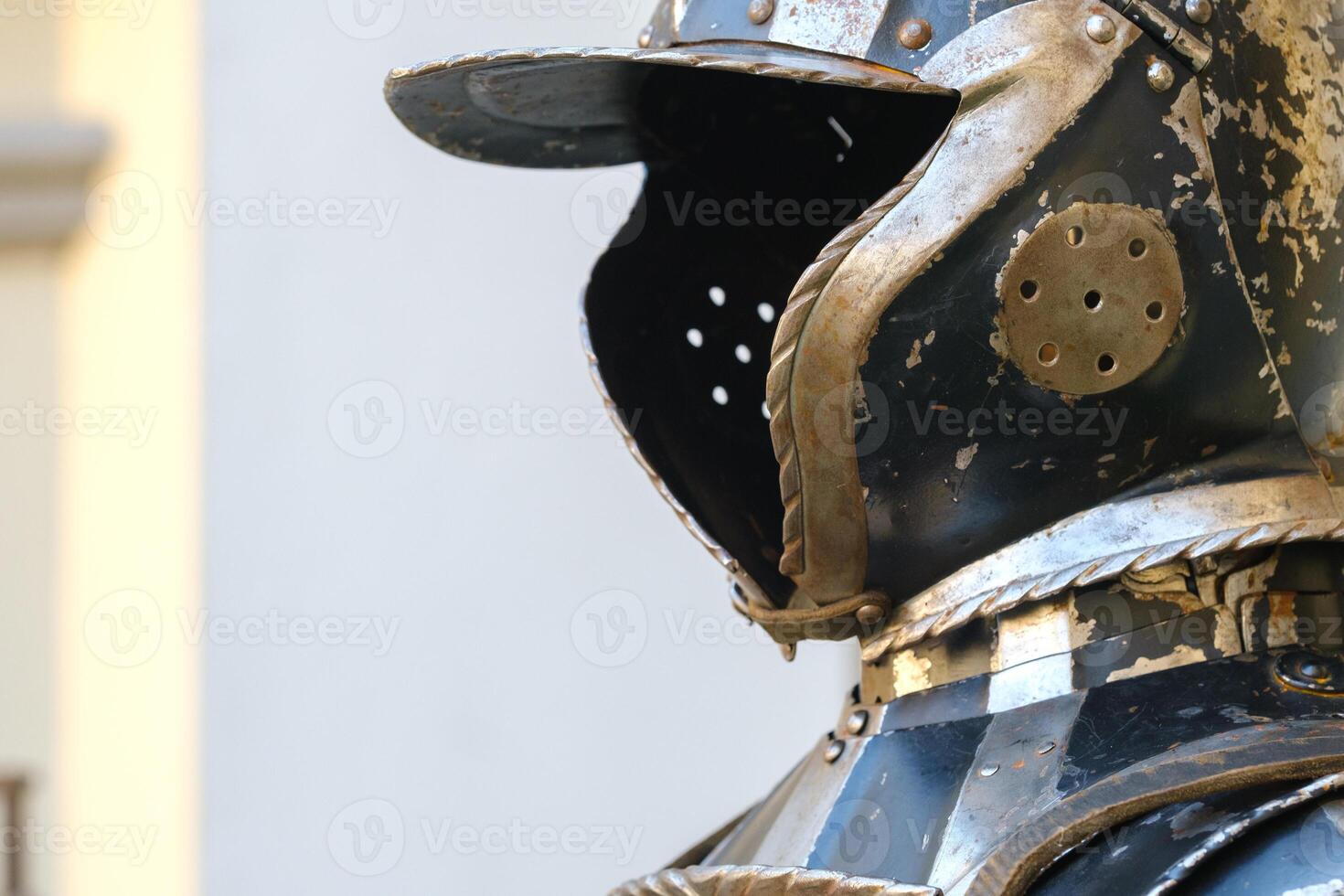 An ancient Knight's helmet with armor.A medieval concept photo