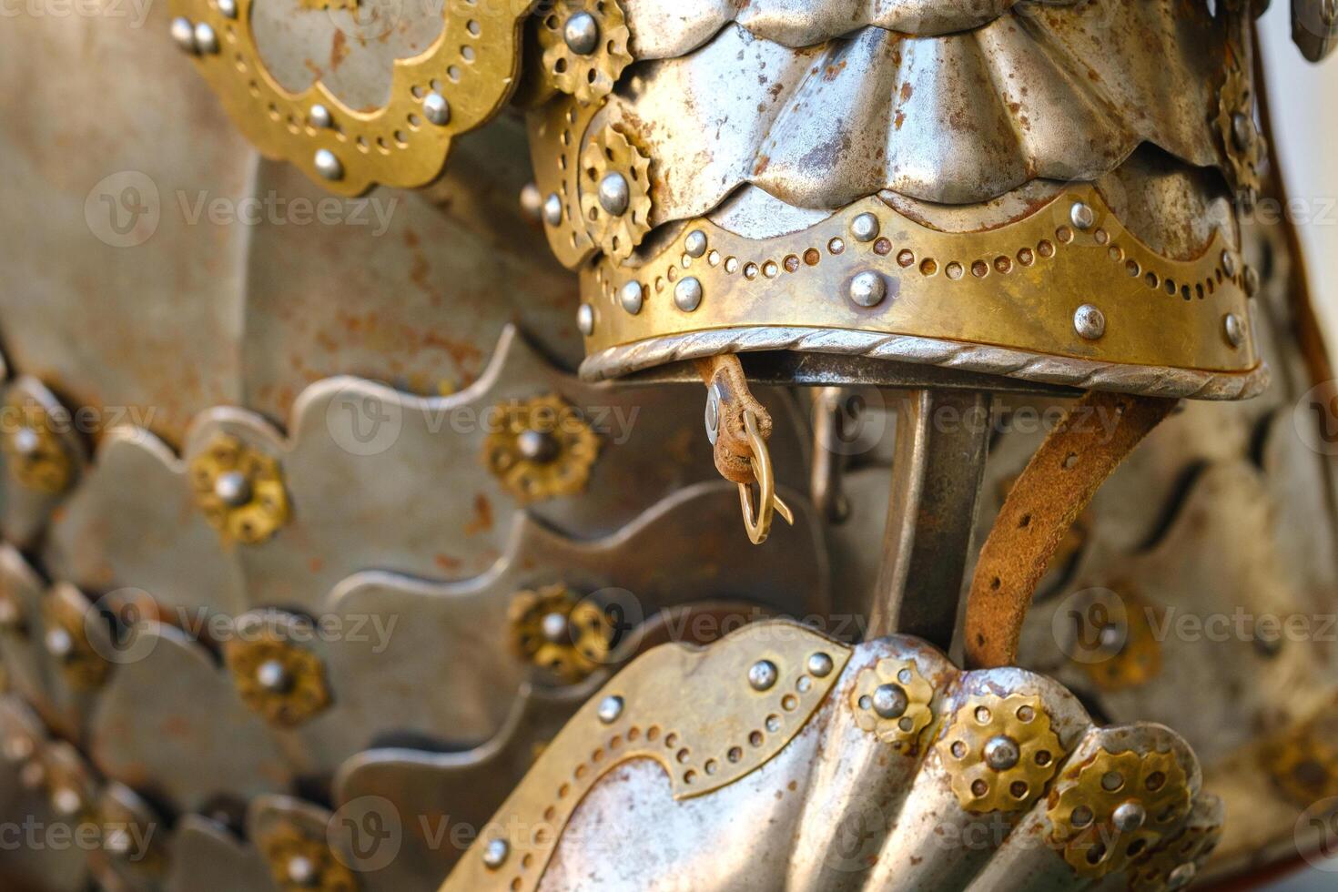 Parts of ancient knight's armor.A medieval concept.Metallic texture photo