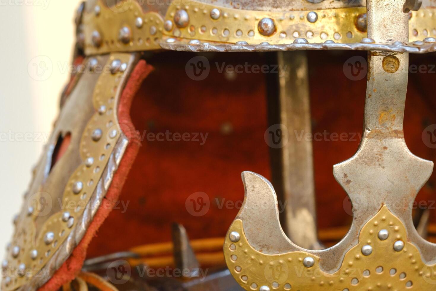 An ancient Knight's helmet with armor.A medieval concept photo