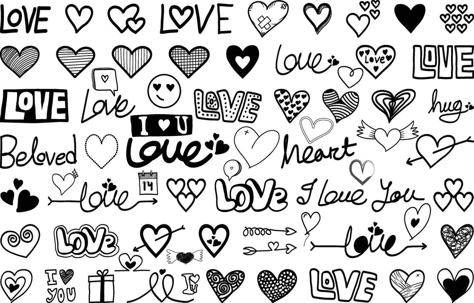 Set Of hand Drawing Love Icon Illustartion vector