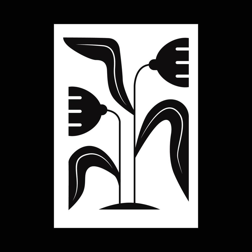 Geometric minimalistic floral illustration with sinuous stems, leaves and large buds. A poster inspired by the work of Matisse. vector
