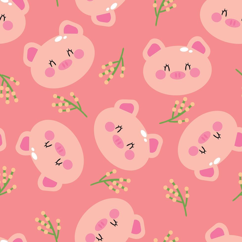 Seamless pattern with cute cartoon pink pigs, for fabric prints, textiles, gift wrapping paper. children's flat and colorful style vector