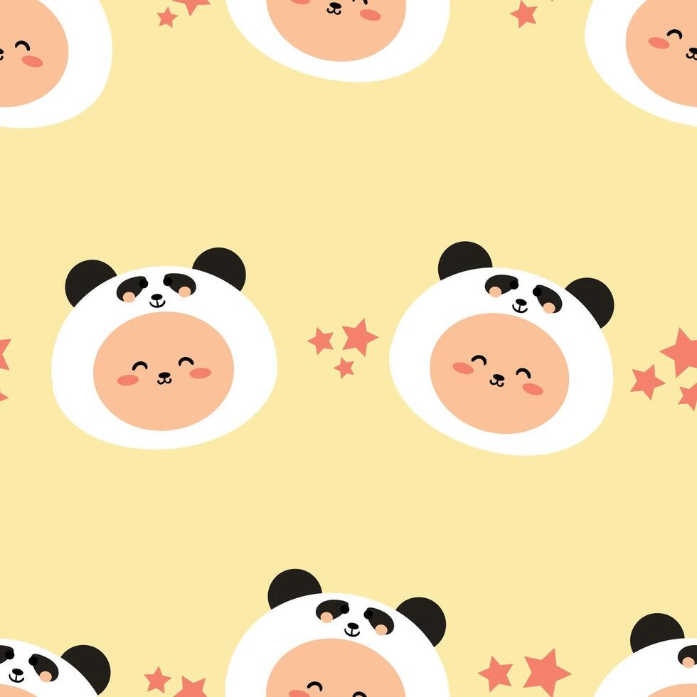 Seamless pattern with cute cartoon bears wearing panda costumes, for fabric prints, textiles, gift wrapping paper. children's flat and colorful style vector