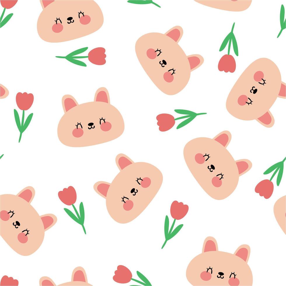Seamless pattern with cute cartoon rabbits, for fabric prints, textiles, gift wrapping paper. children's flat and colorful style vector