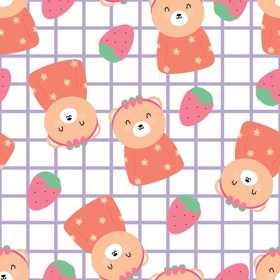 Seamless pattern with cute cartoon bears, for fabric prints, textiles, gift wrapping paper. children's flat and colorful style vector