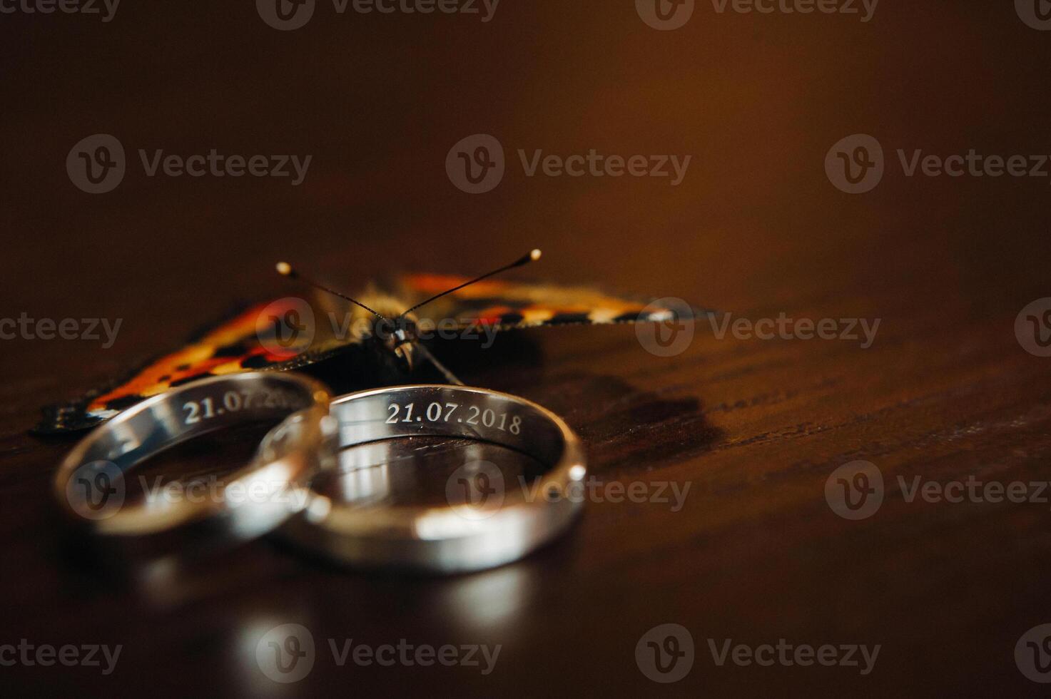 Close-up of two gold wedding rings for a wedding photo