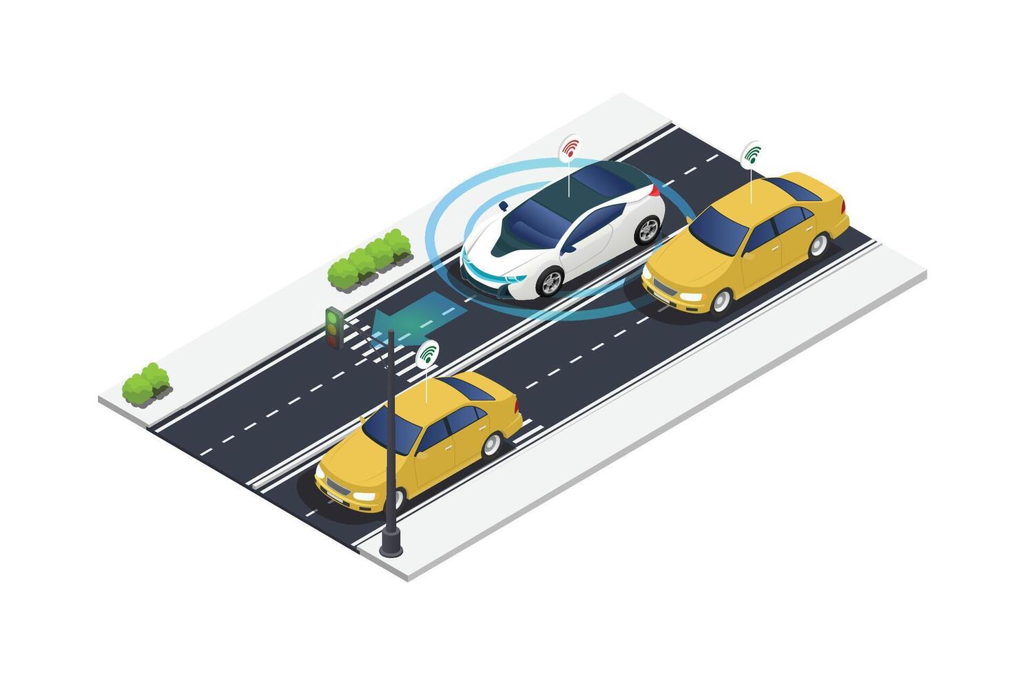 ISometric Driverless or self driving car at road. Futuristic autonomous vehicle remote sensing system. suitable for vehicle-related digital assets vector