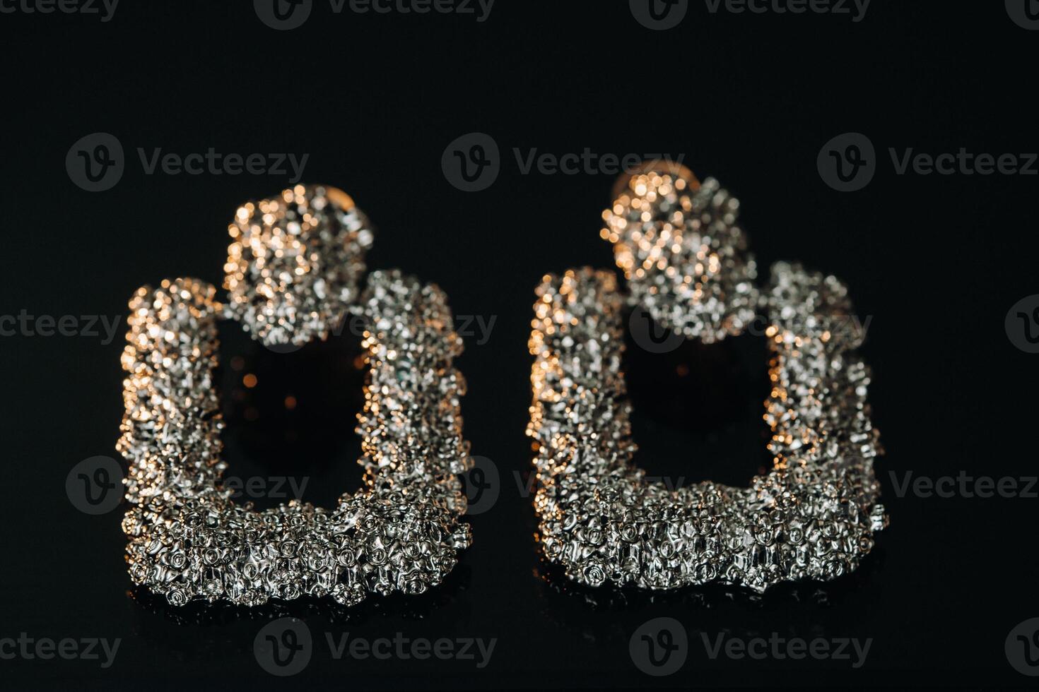 Accessories for the bride. Earrings on the veil. White wedding earrings. Space for text and ads. photo