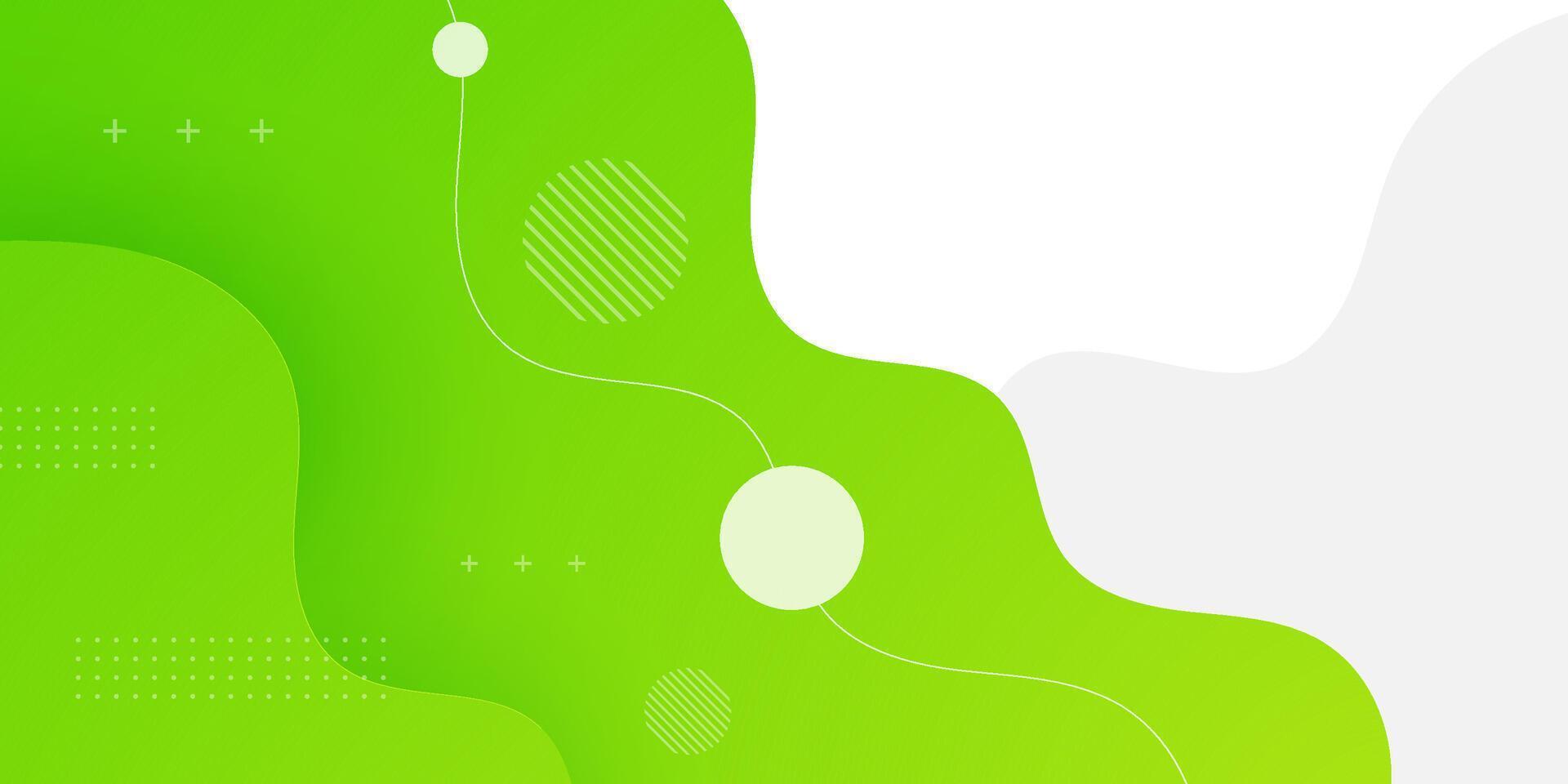 Green colorful geometric business banner design. Creative banner design with wave shapes and lines on white background. Simple horizontal banner. vector