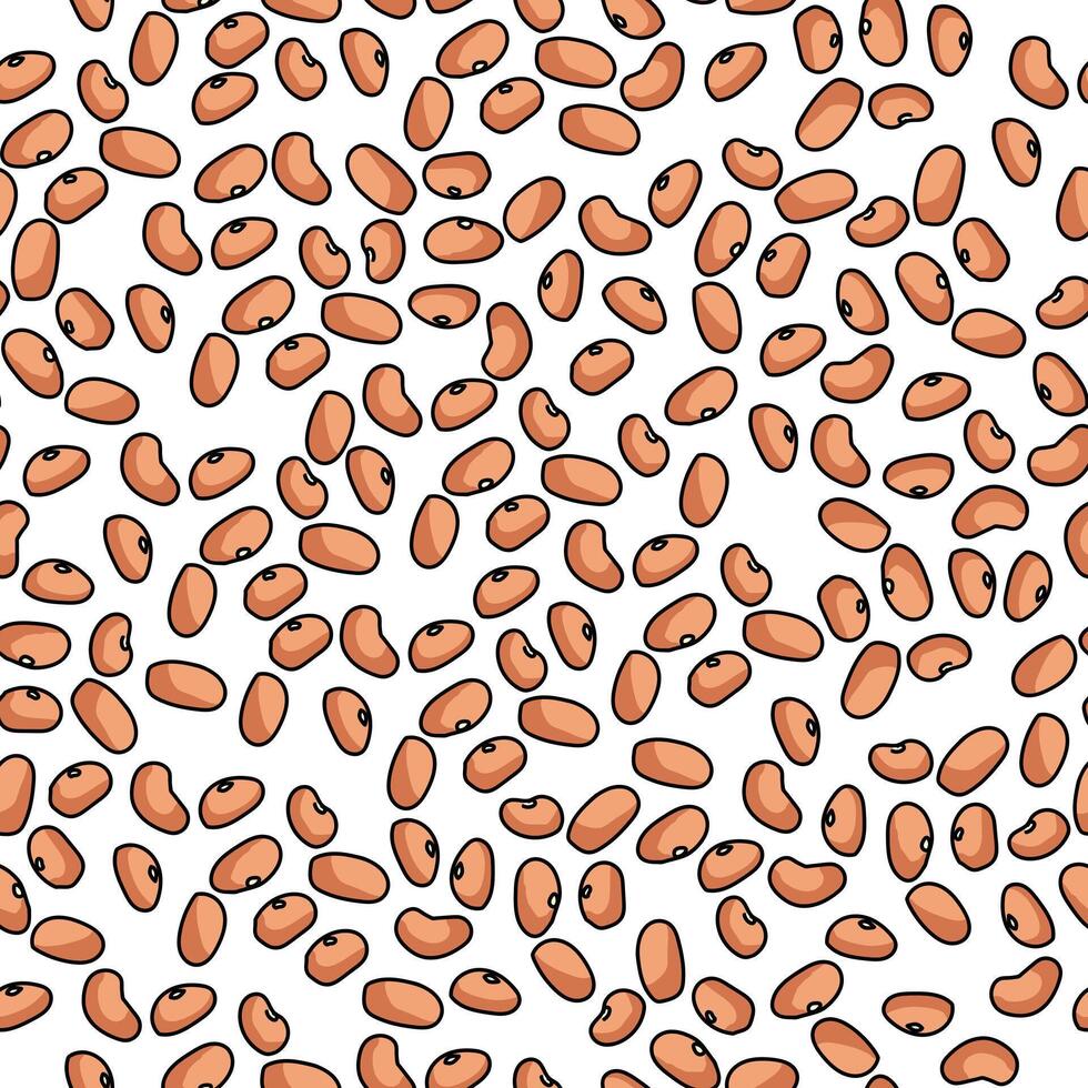Seamless pattern of seeds of beans of gentle brown color on a white background, nutritious grain legumes illustration vector