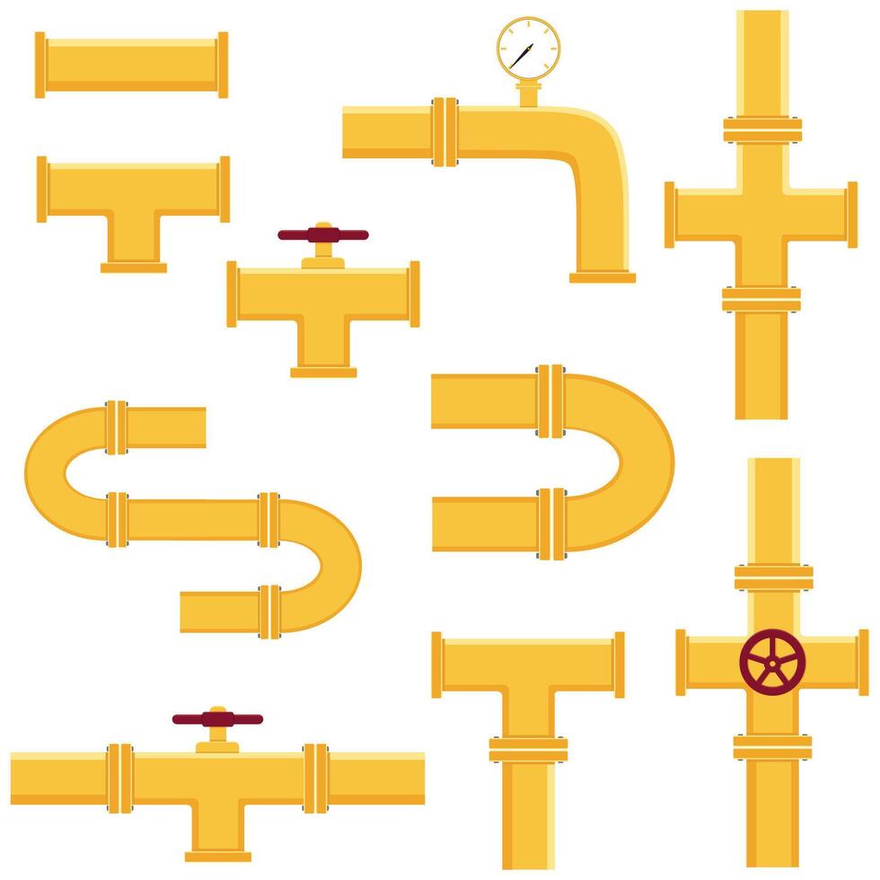 A set of industrial pipelines. Oil, water or gas pipeline with fittings and valves. Isolated illustration vector