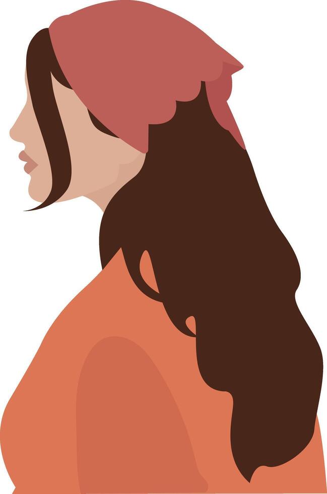 Minimalist lady with red headscarf and orange top vector