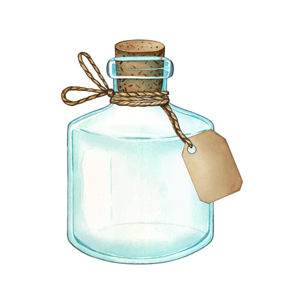 Glass bottle. Empty bottle isolated on a white background. Watercolor vector