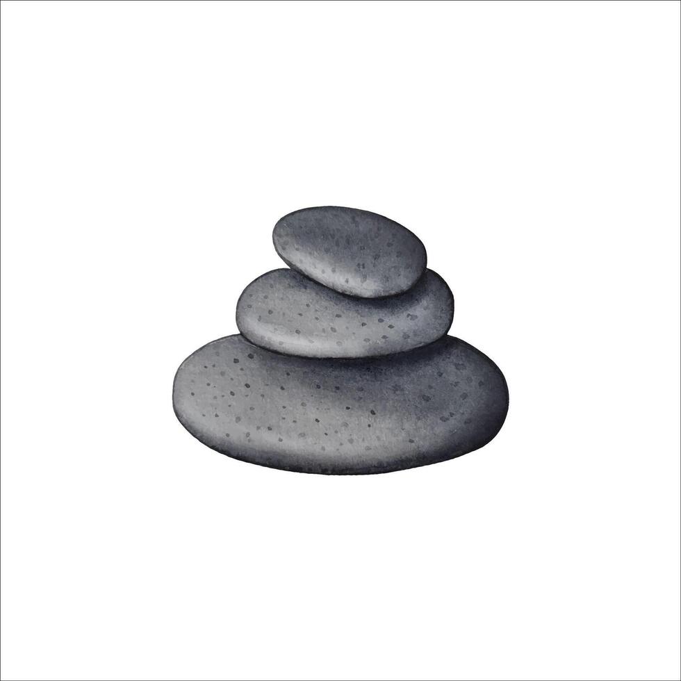 Balancing gray stones. Hand drawn watercolor illustration vector