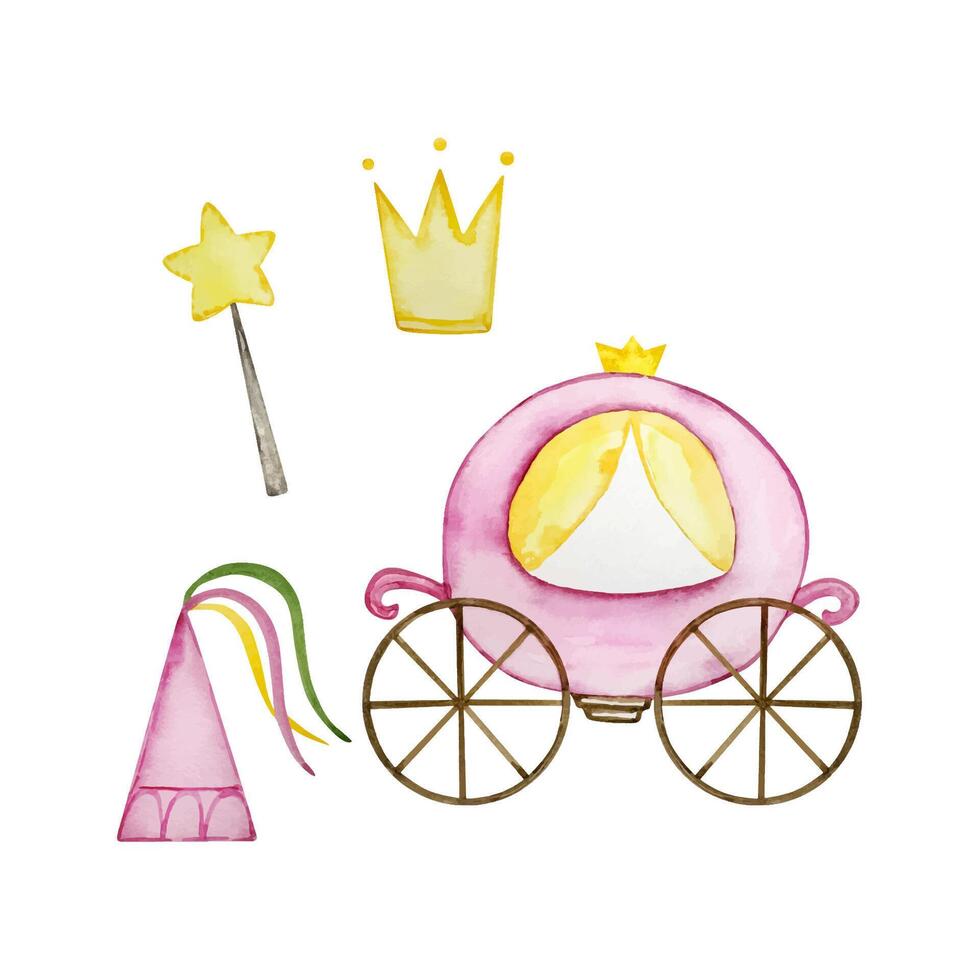 Watercolor fairy tale set princess, nursery illustration vector