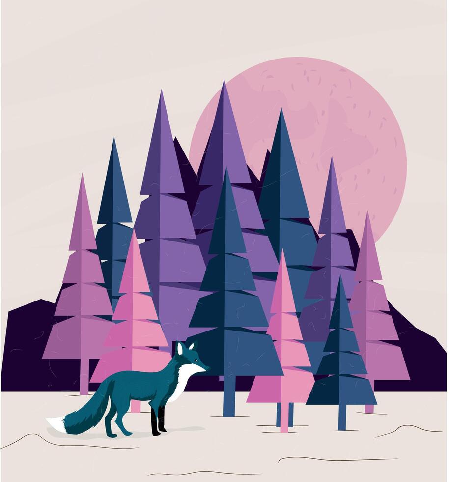 Fox in the Forest with snow fall vector
