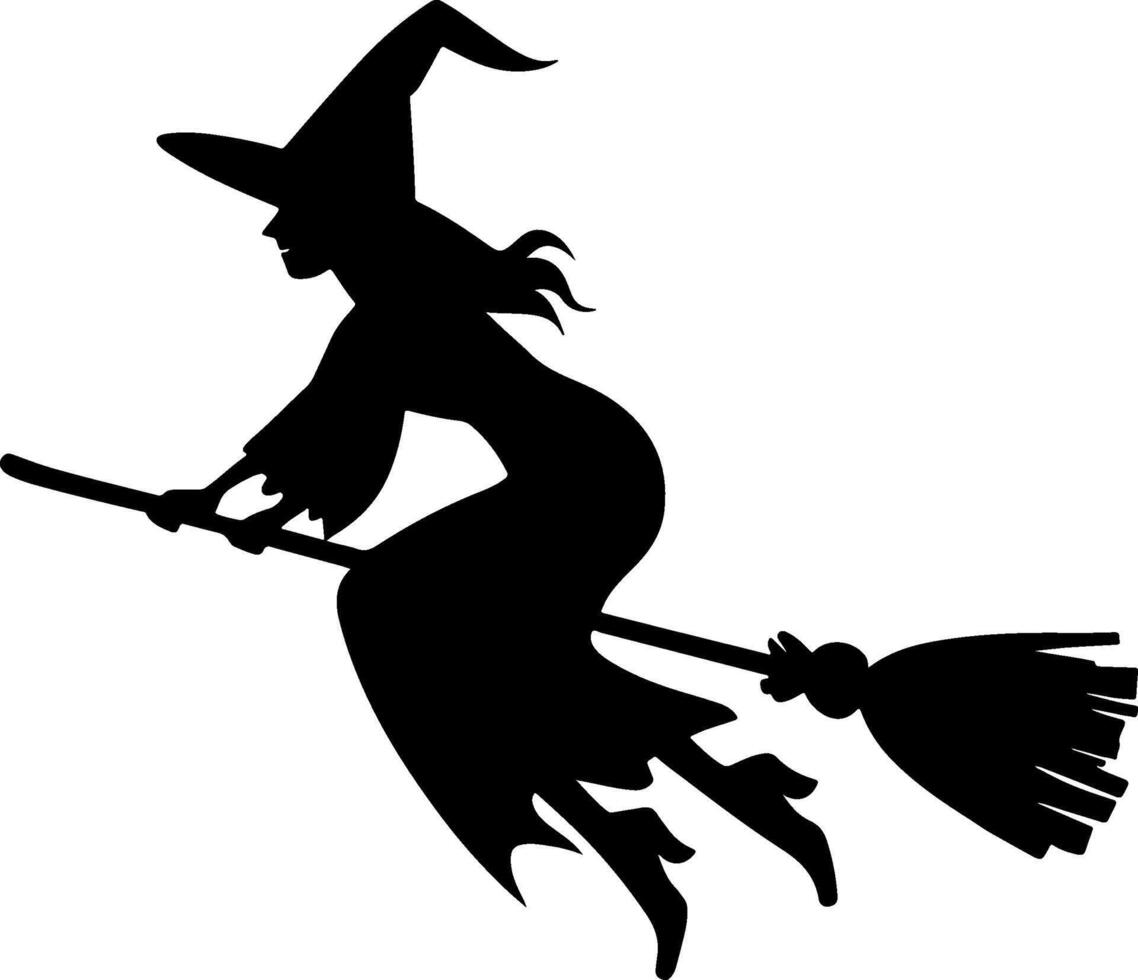 Silhouette of a witch flying on a broomstick at night vector