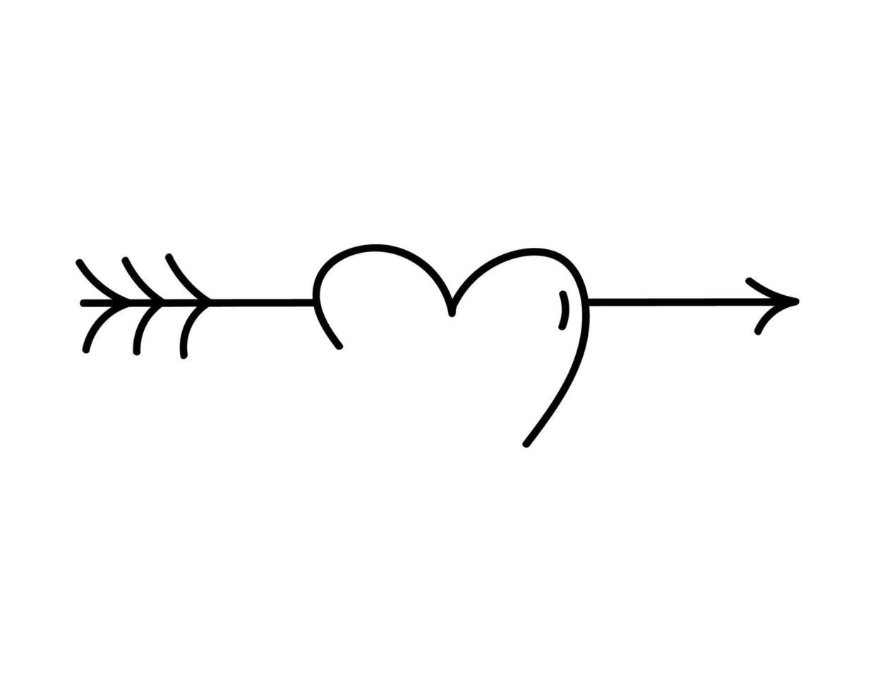 Cute doodle arrow with heart isolated on white background. hand-drawn illustration. Perfect for Valentine's Day designs, cards, invitations, decorations. vector