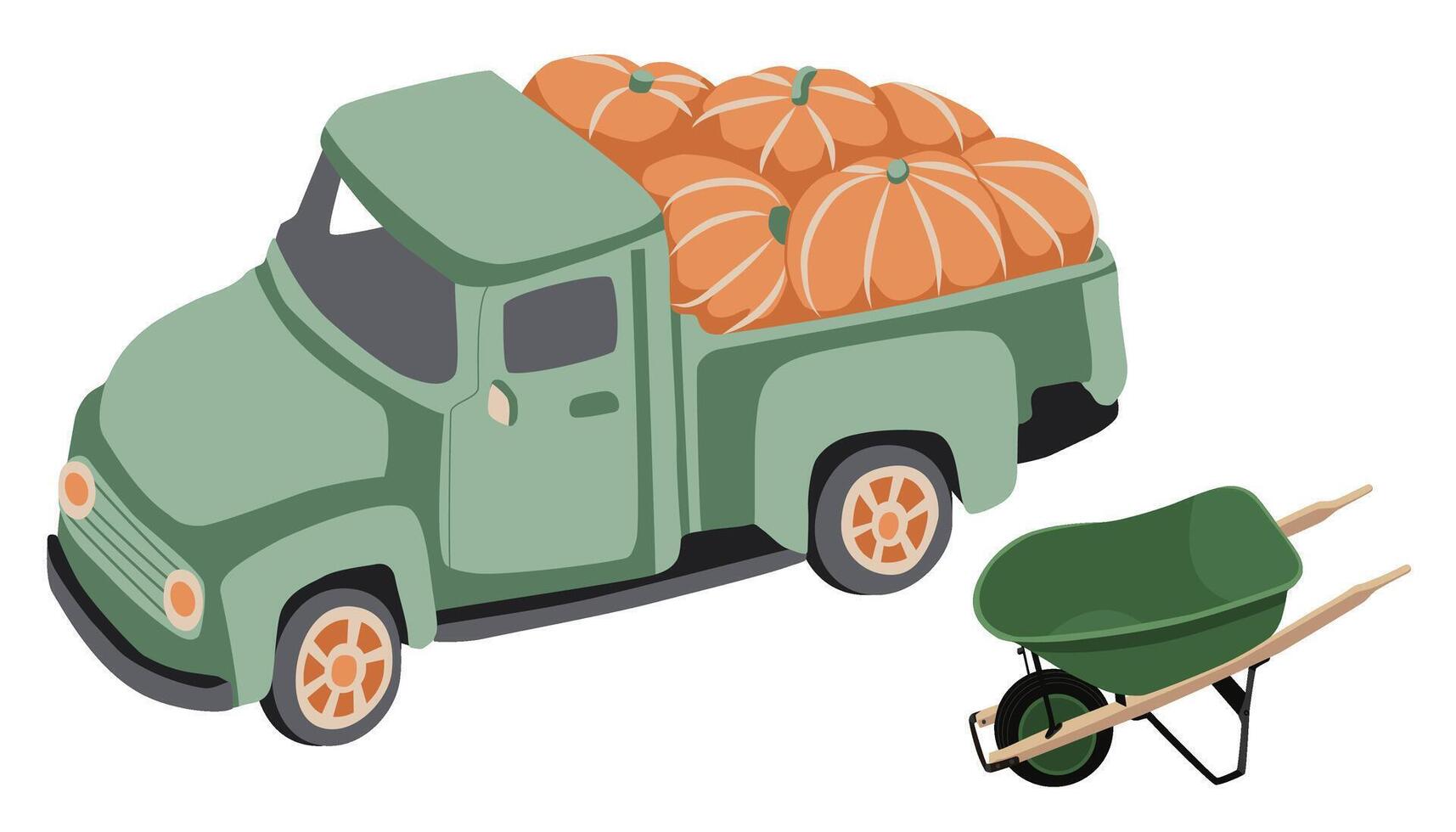 Truck and wheelbarrow vector