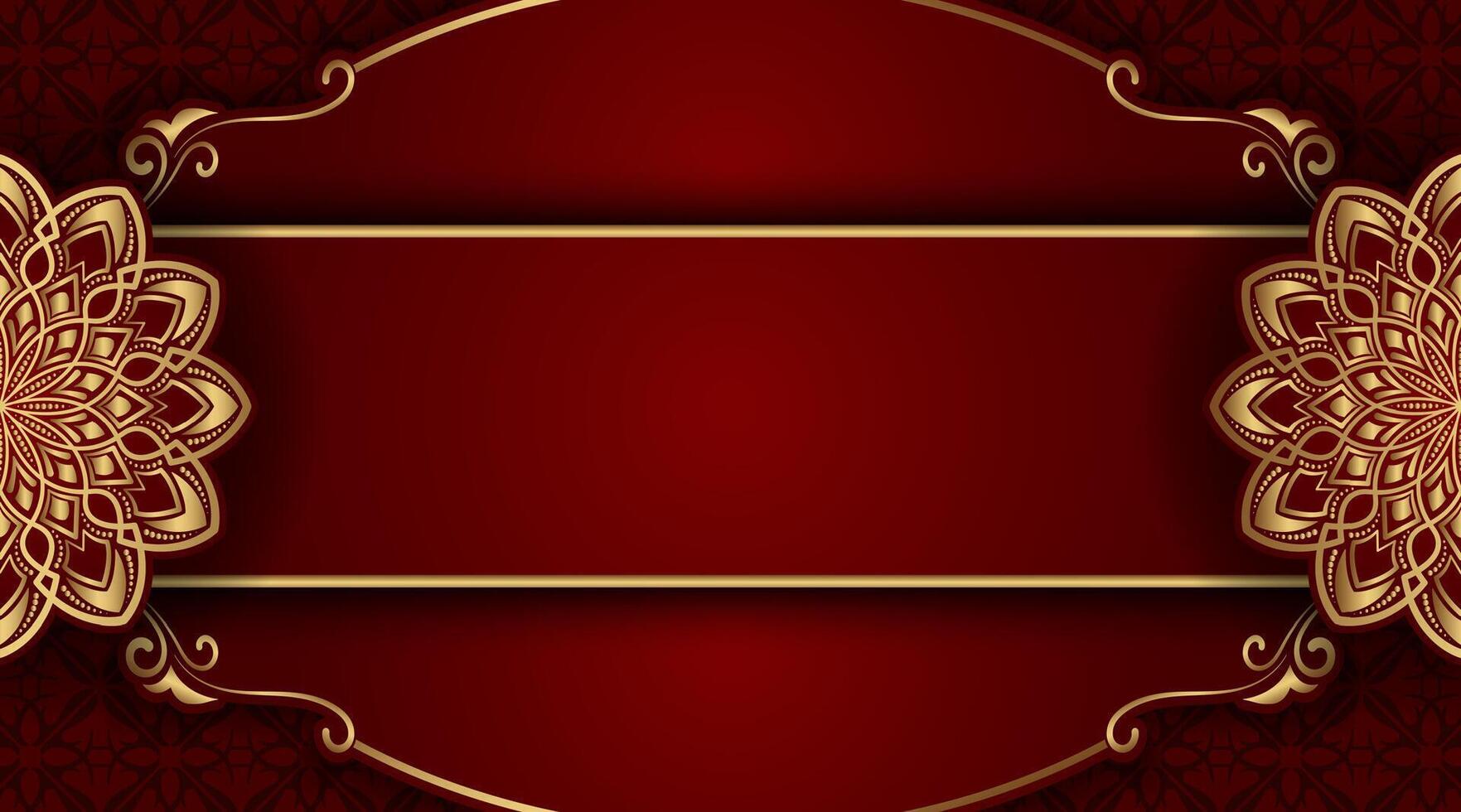 luxury red background with golden mandala ornament vector