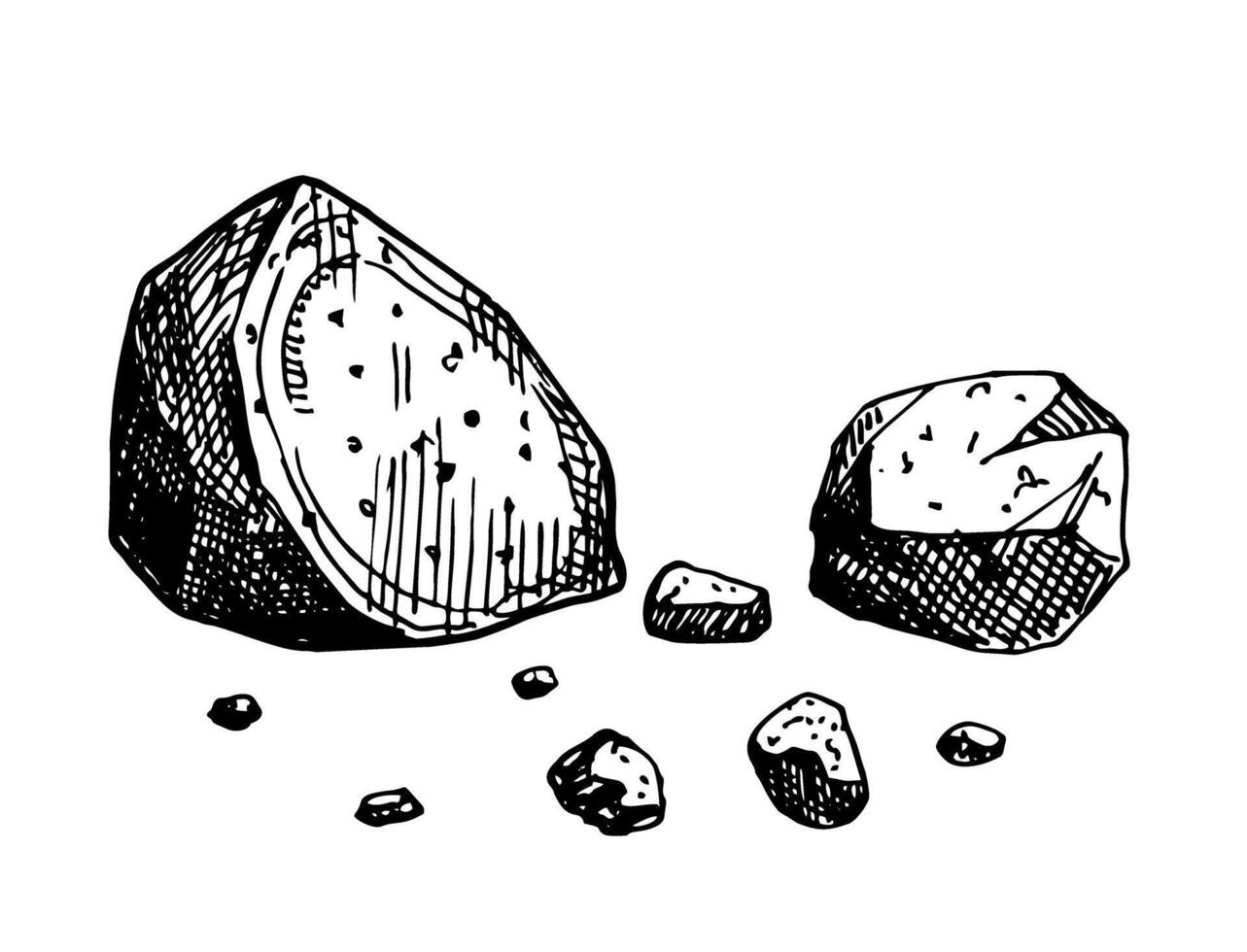 Rock stone. Hand sketch line drawing illustration on white background. Scattering of stones sketch for landscape sketch design vector