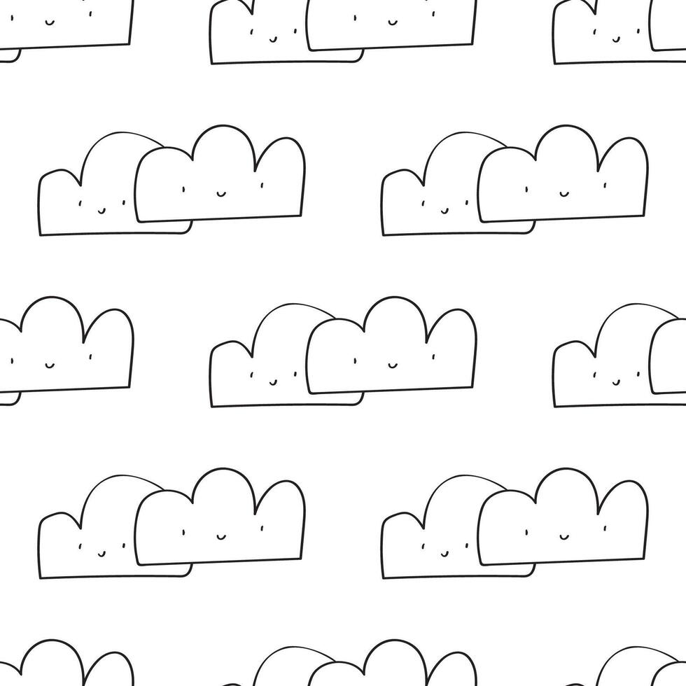 Cute clouds. Seamless pattern. Outline design hand drawn illustration on white background. vector