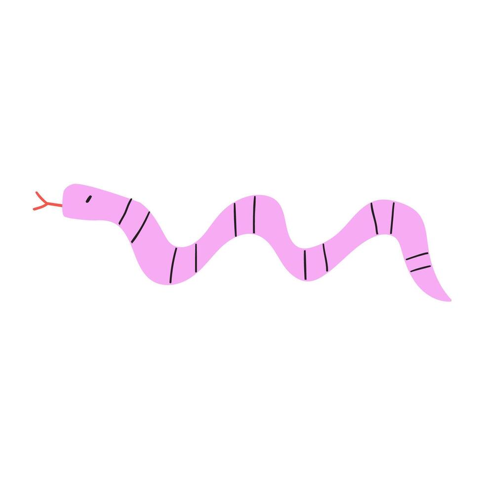Cute pink snake. Hand drawn illustration on white background. Flat design. vector