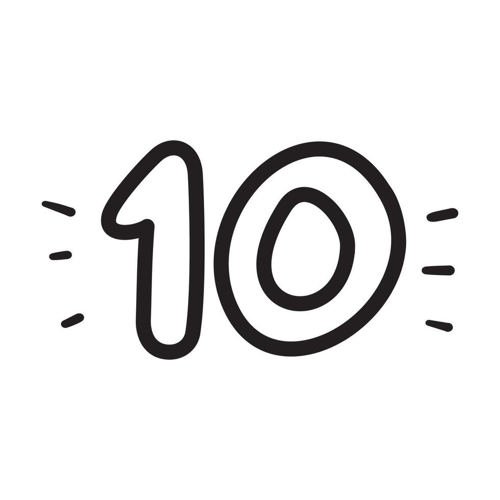 Number 10. Outline design. Black color. Hand drawn illustration on white background. vector